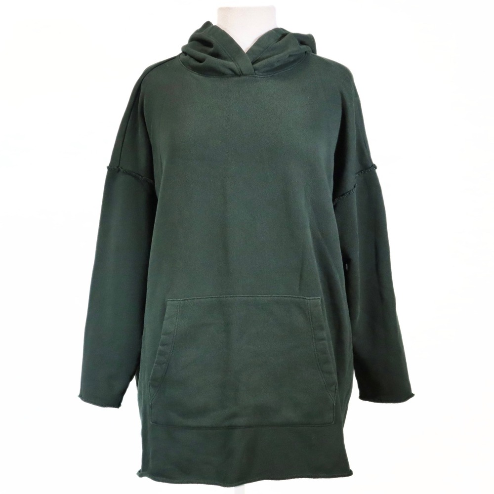Eileen Fisher Hoodie Womens L Green Organic Cotton Oversized Raw Edge Sweatshirt - Picture 5 of 11